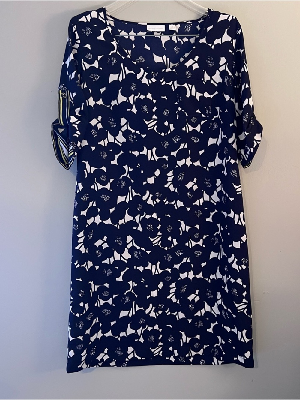 New York & Company Navy and White Floral Midi Dress